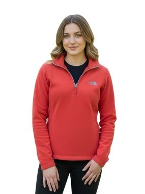The North Face Coral Red Quarter-Zip Fleece Pullover Size L